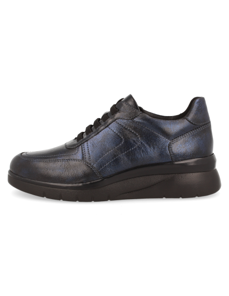RONDA NAVY BLUE, COMFORT SHOES WOMEN METAL LEATHER , LARGE WIDTH AND REMOVABLE INSOLE